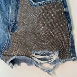 Zara Distressed Blue Jean Shorts with Metallic Detail
